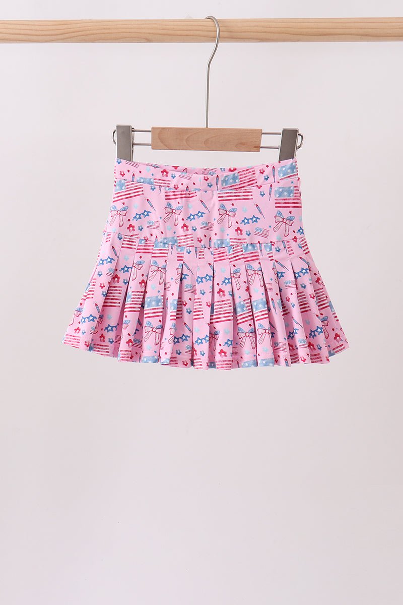 Pink flag star print skorts - Abbies Place