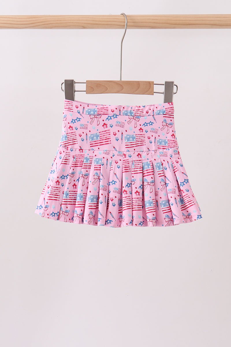 Pink flag star print skorts - Abbies Place