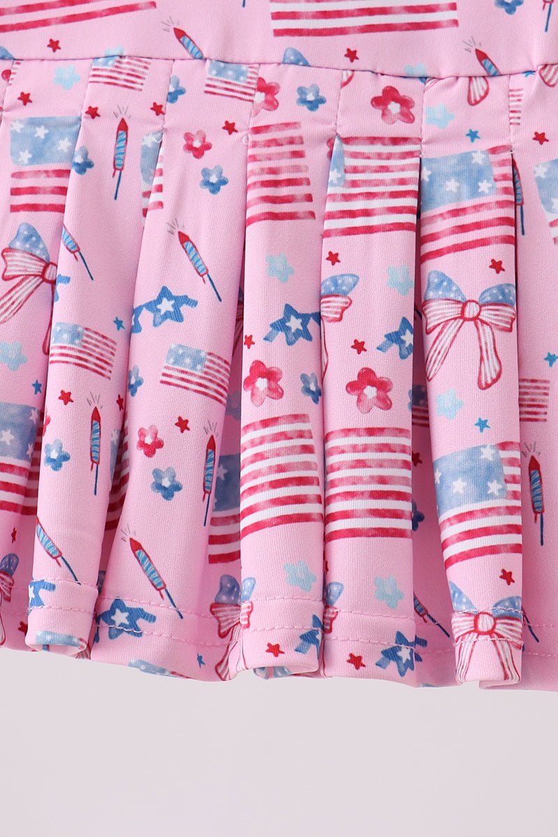 Pink flag star print skorts - Abbies Place