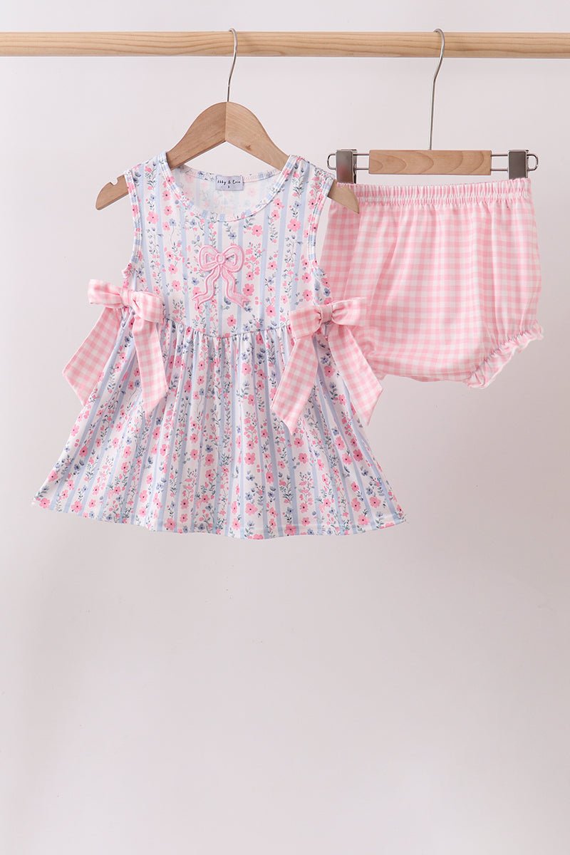 Pink Floral Applique Bow Bloomer Set - Abbies Place