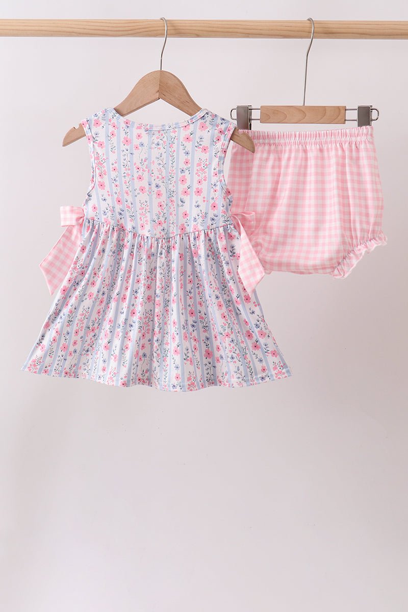 Pink Floral Applique Bow Bloomer Set - Abbies Place