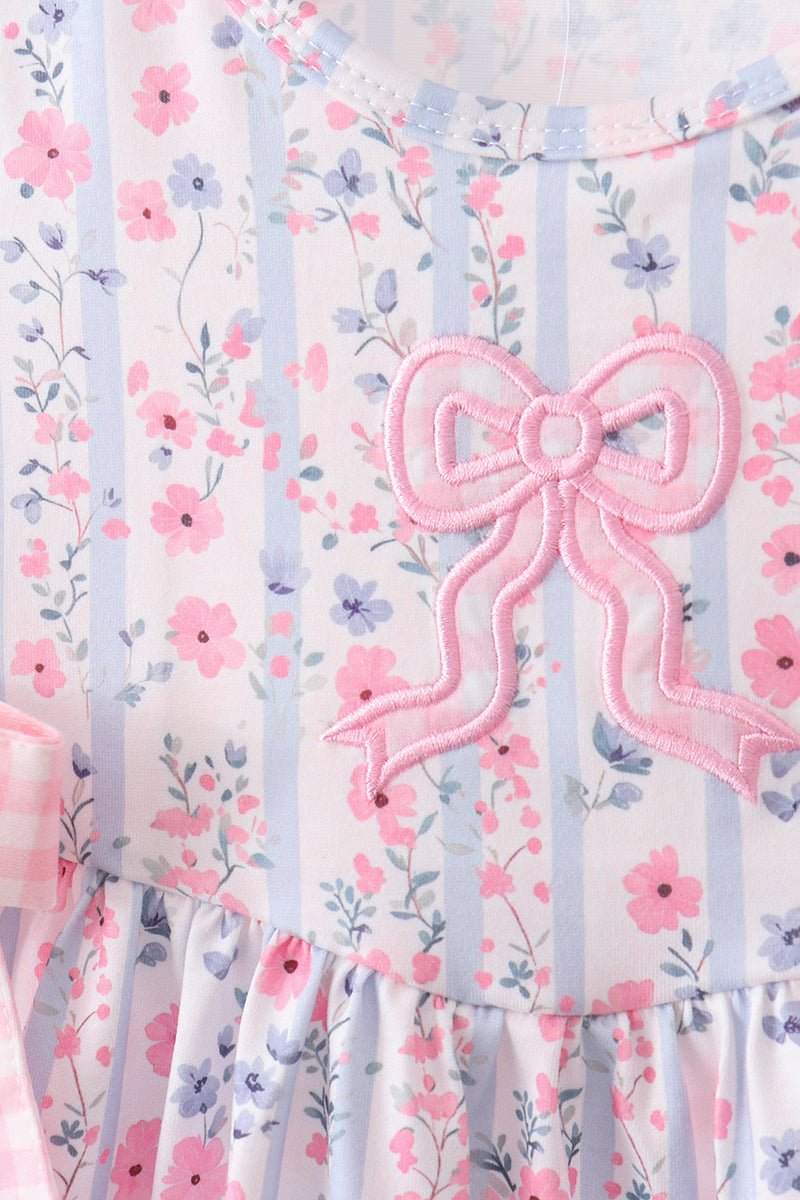 Pink Floral Applique Bow Bloomer Set - Abbies Place