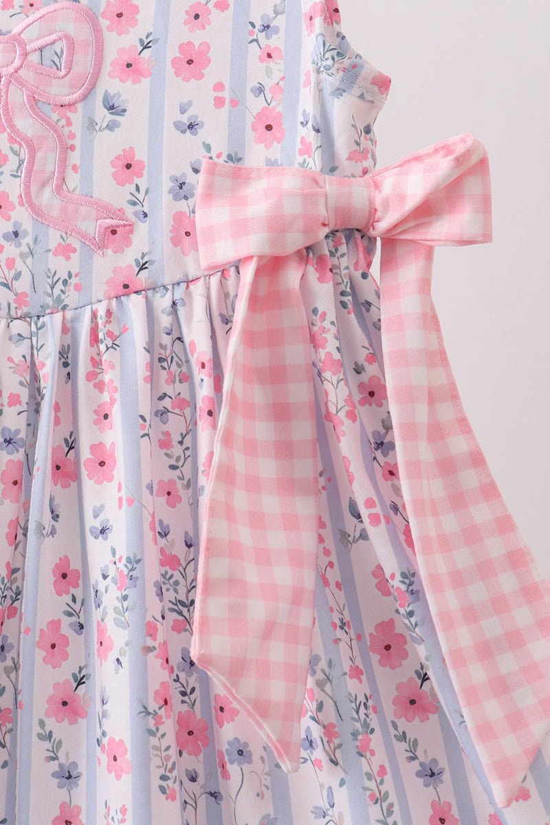 Pink Floral Bow Applique Bow Dress - Abbies Place
