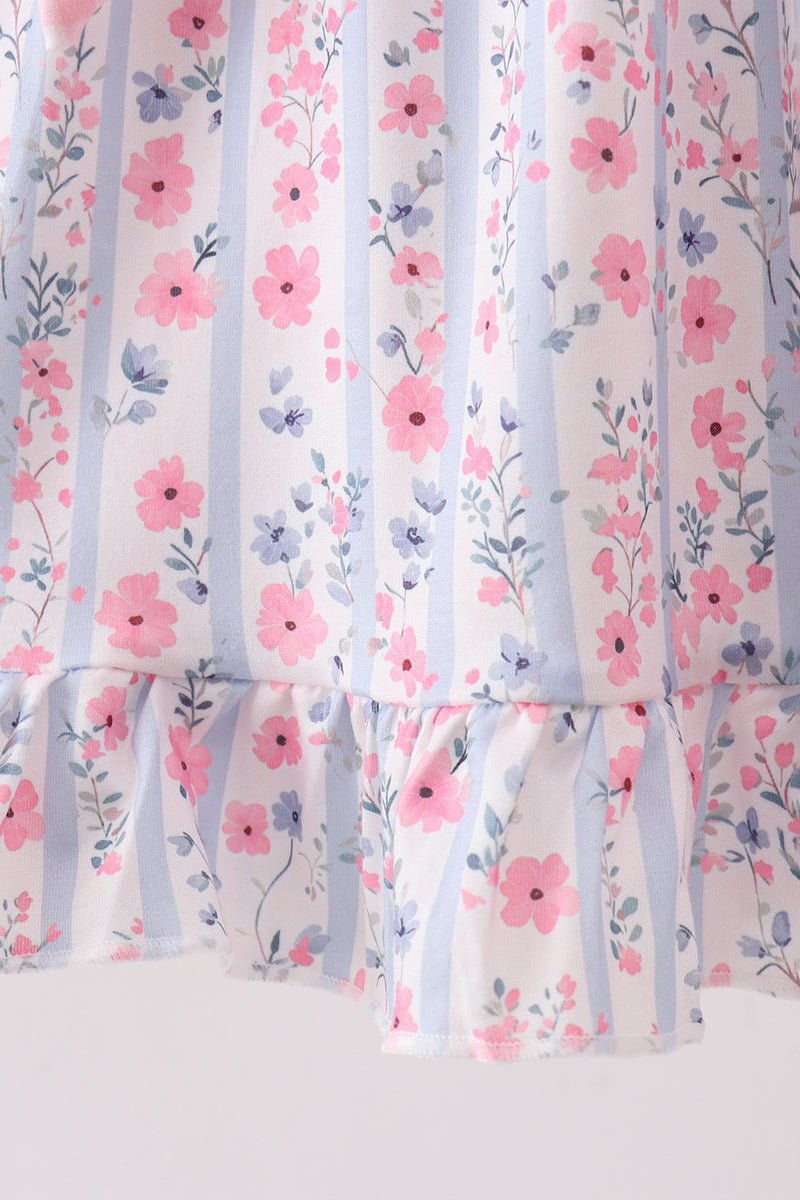 Pink Floral Bow Applique Bow Dress - Abbies Place