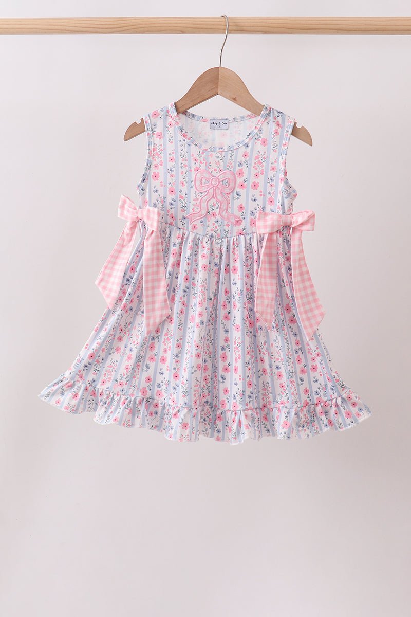 Pink Floral Bow Applique Bow Dress - Abbies Place