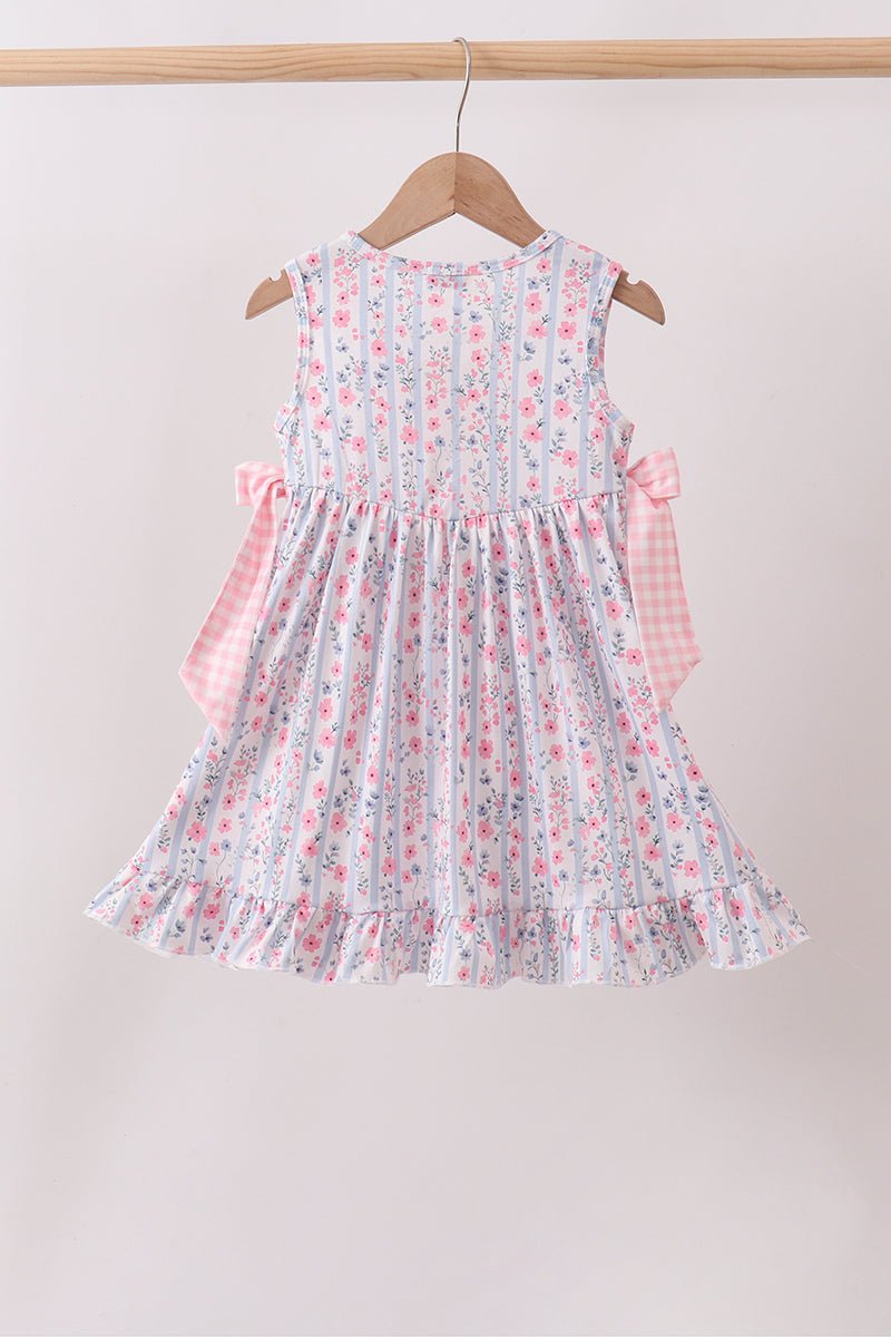 Pink Floral Bow Applique Bow Dress - Abbies Place
