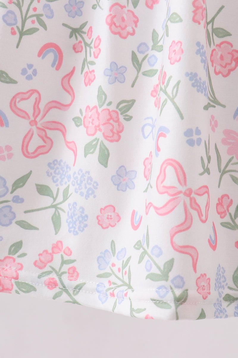 Pink floral bow smocked ruffle dress - Abbies Place