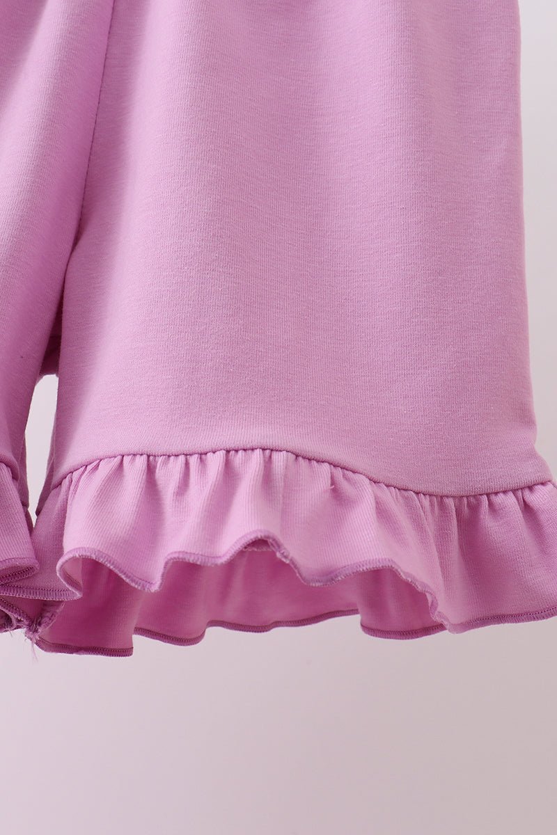 Pink floral bow smocked ruffle shorts set - Abbies Place