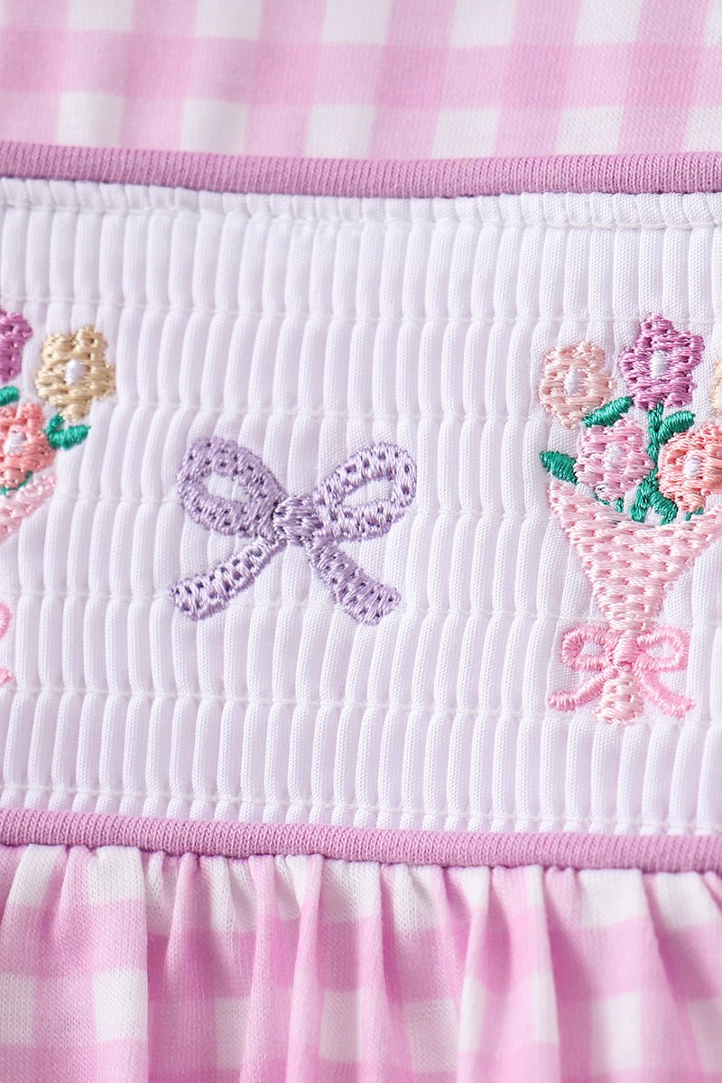 Pink floral bow smocked ruffle shorts set - Abbies Place