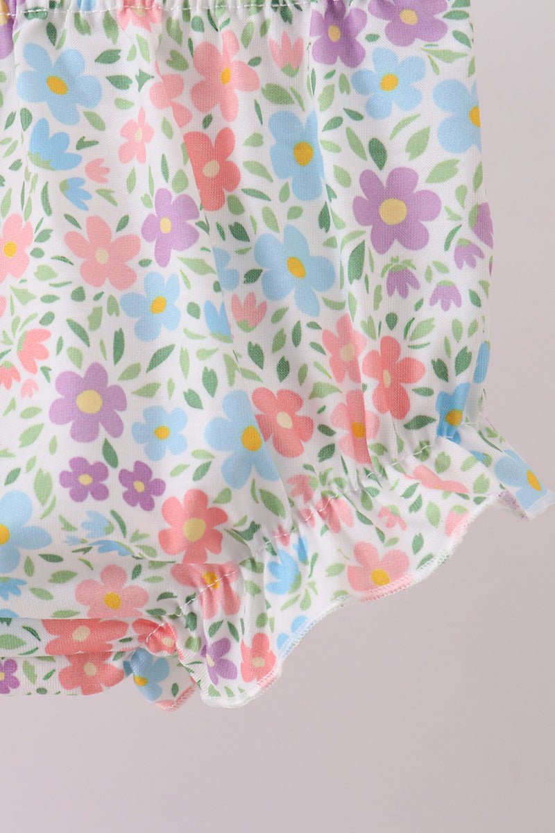 Pink floral cross embroidery ruffle bloomer set - Abbies Place