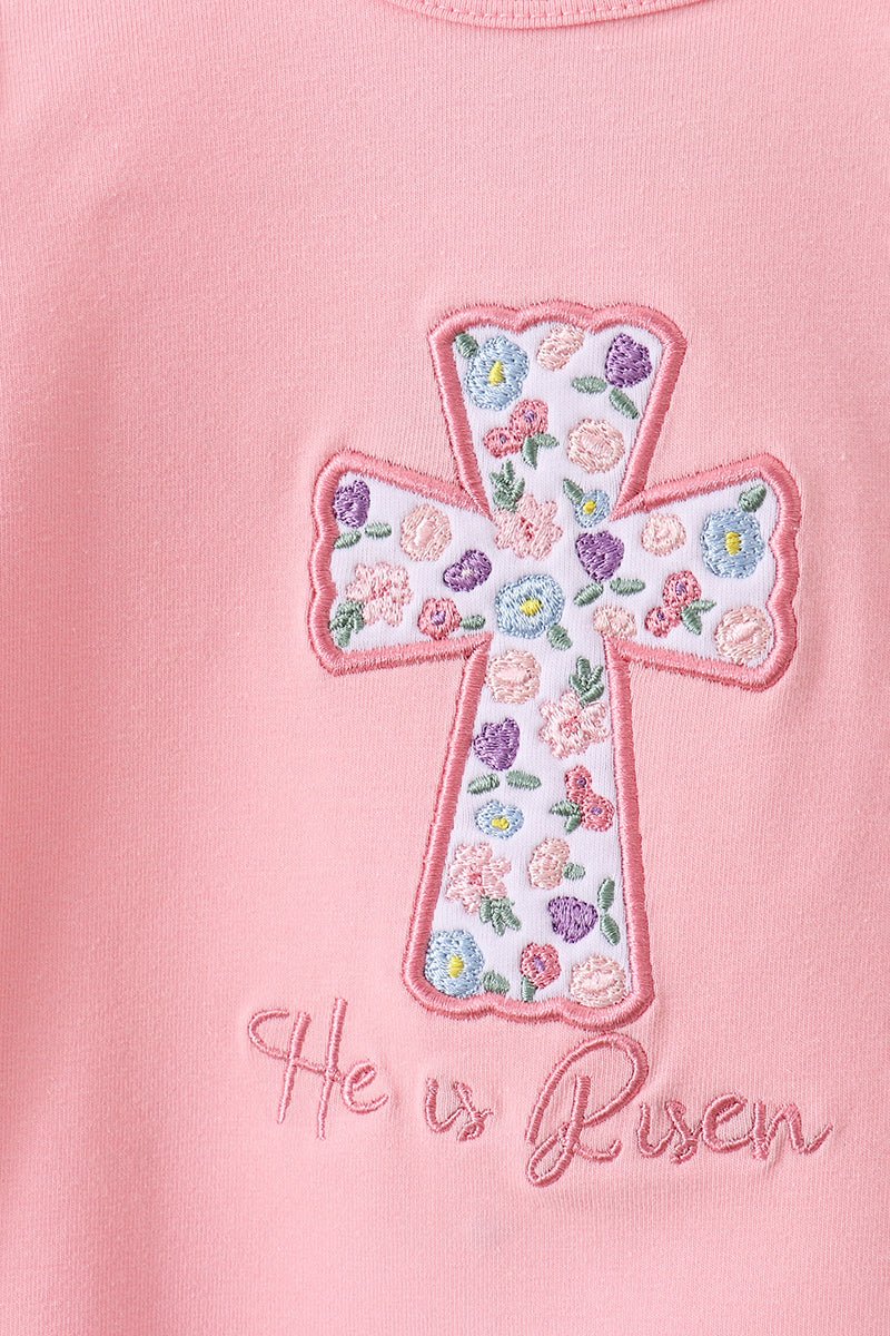 Pink floral cross embroidery ruffle bloomer set - Abbies Place