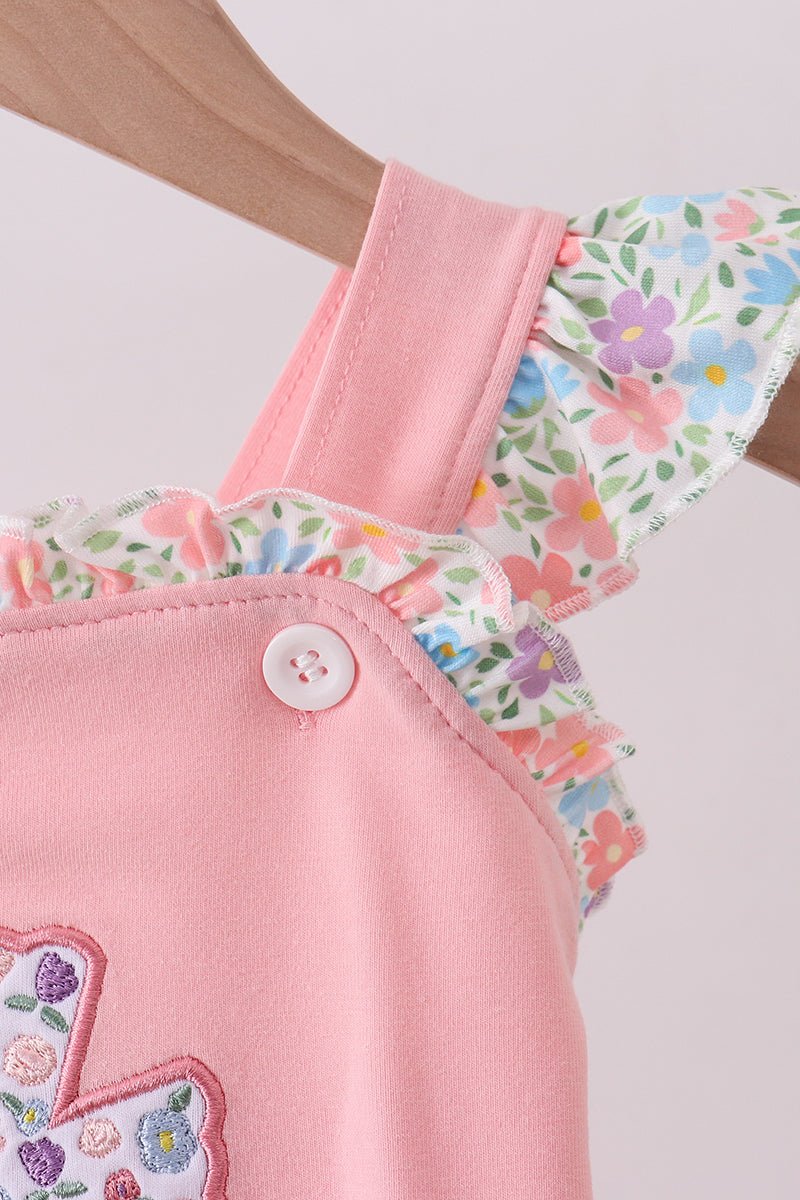 Pink floral cross embroidery ruffle bubble - Abbies Place