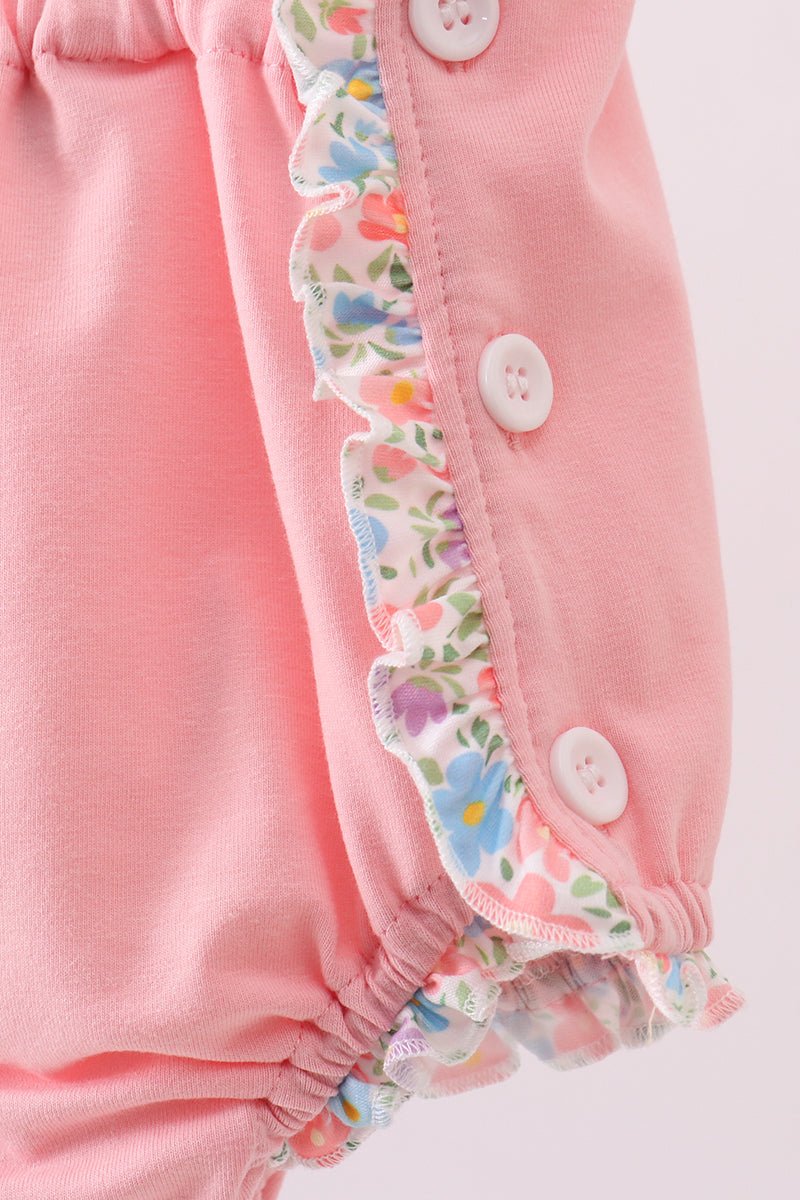Pink floral cross embroidery ruffle bubble - Abbies Place
