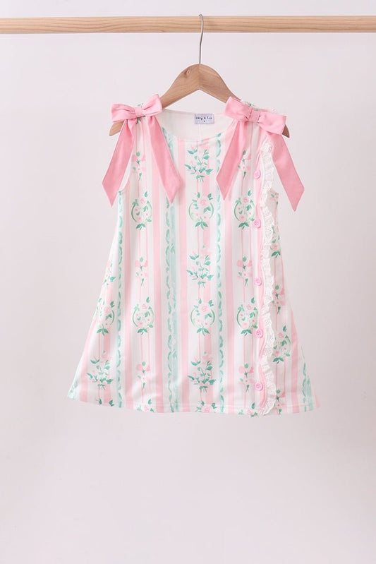 Pink floral print bow dress - Abbies Place