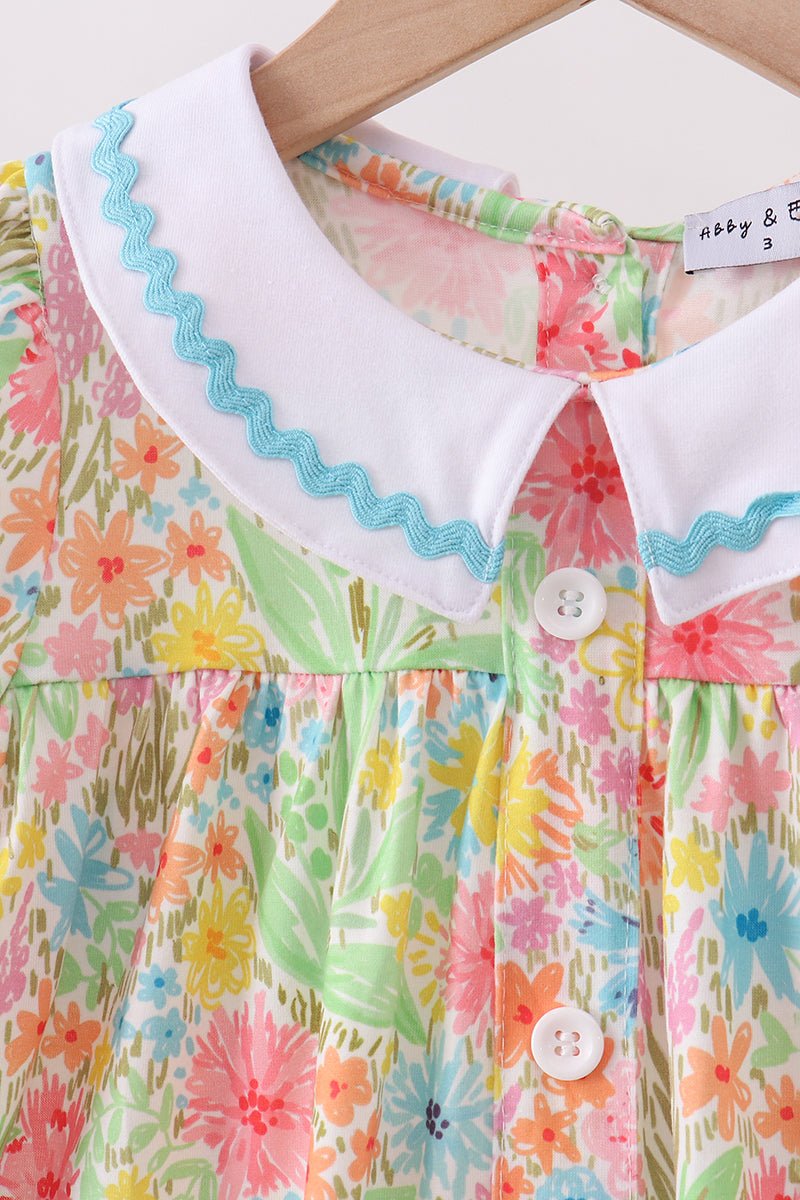 Pink floral print puff sleeve ruffle dress - Abbies Place