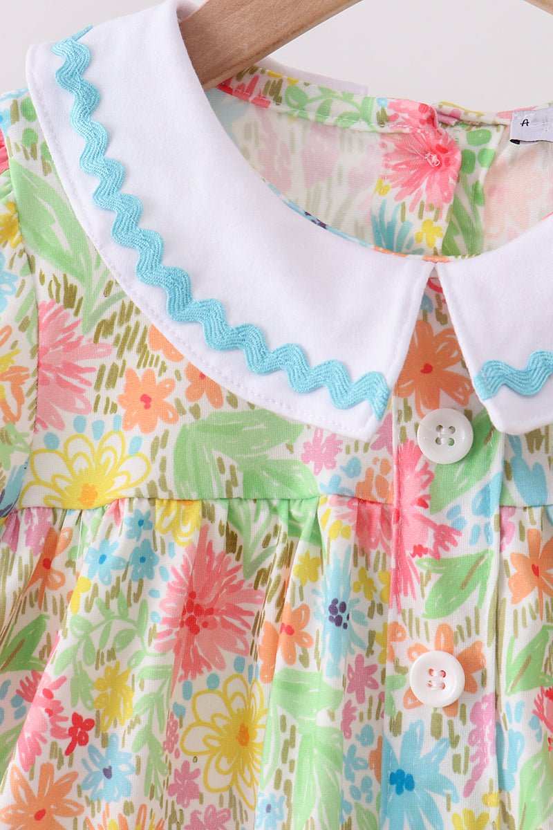 Pink floral print puff sleeve ruffle shorts set - Abbies Place