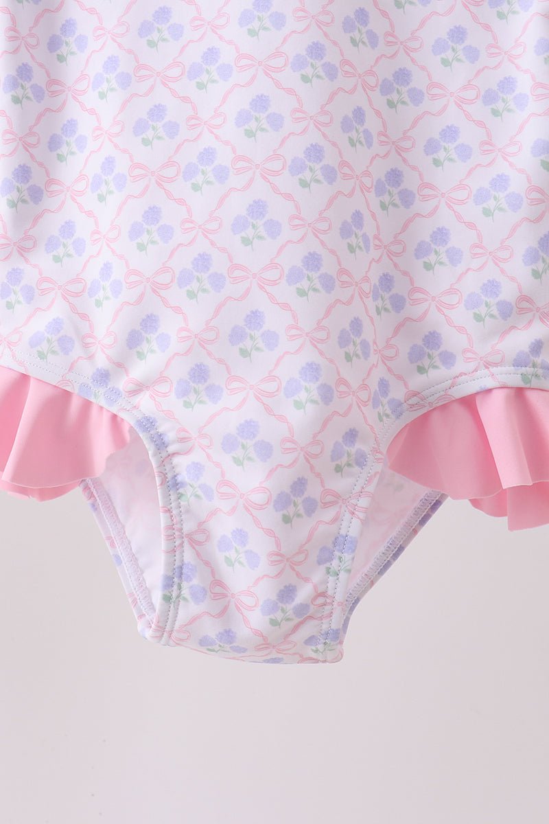 Pink floral print ruffle rashguard - Abbies Place