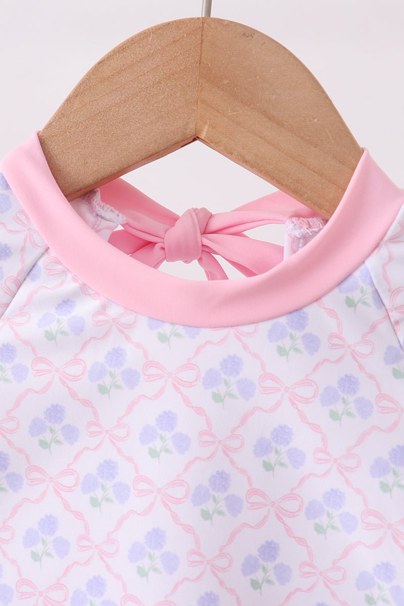 Pink floral print ruffle rashguard - Abbies Place