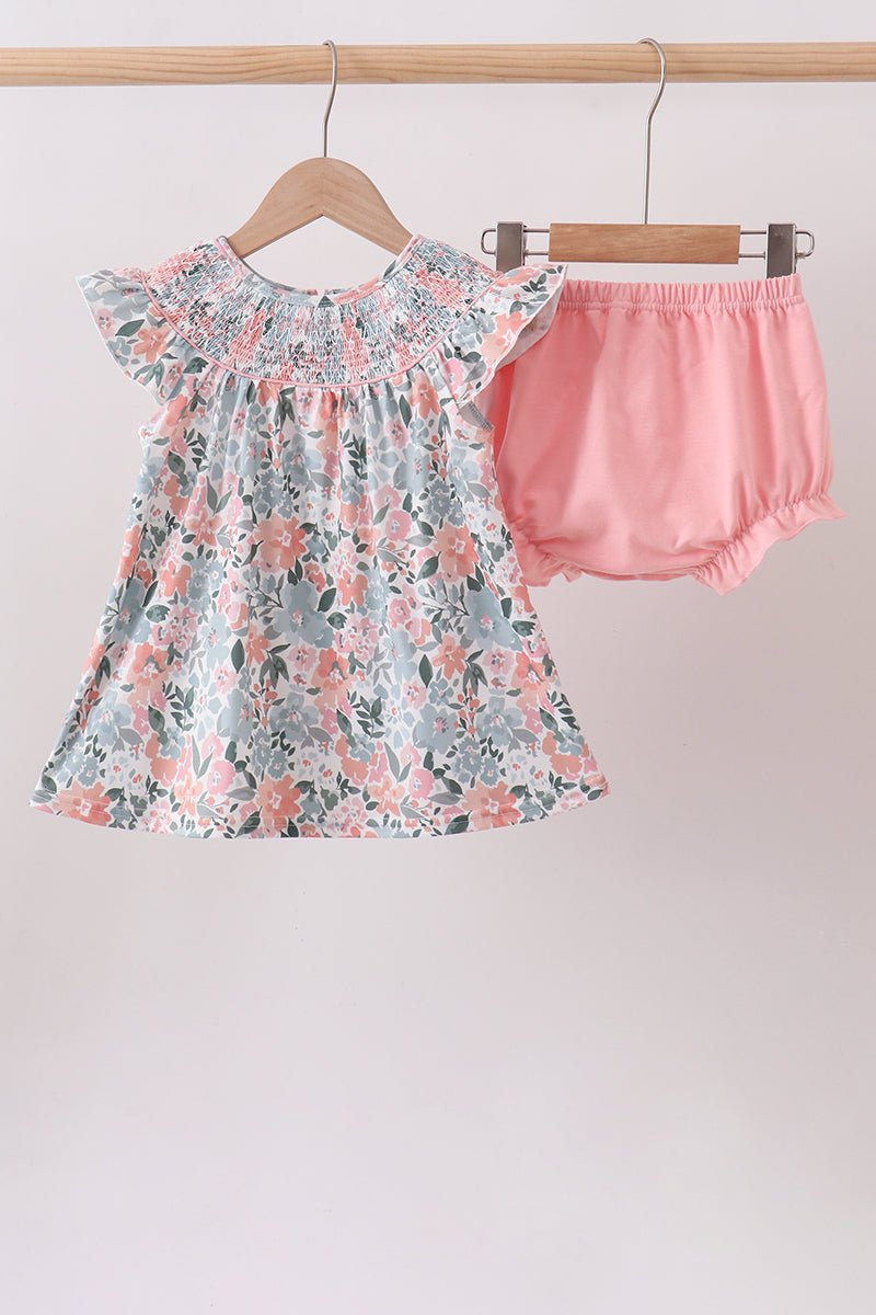 Pink Floral Smocked Bloomer Set - Abbies Place
