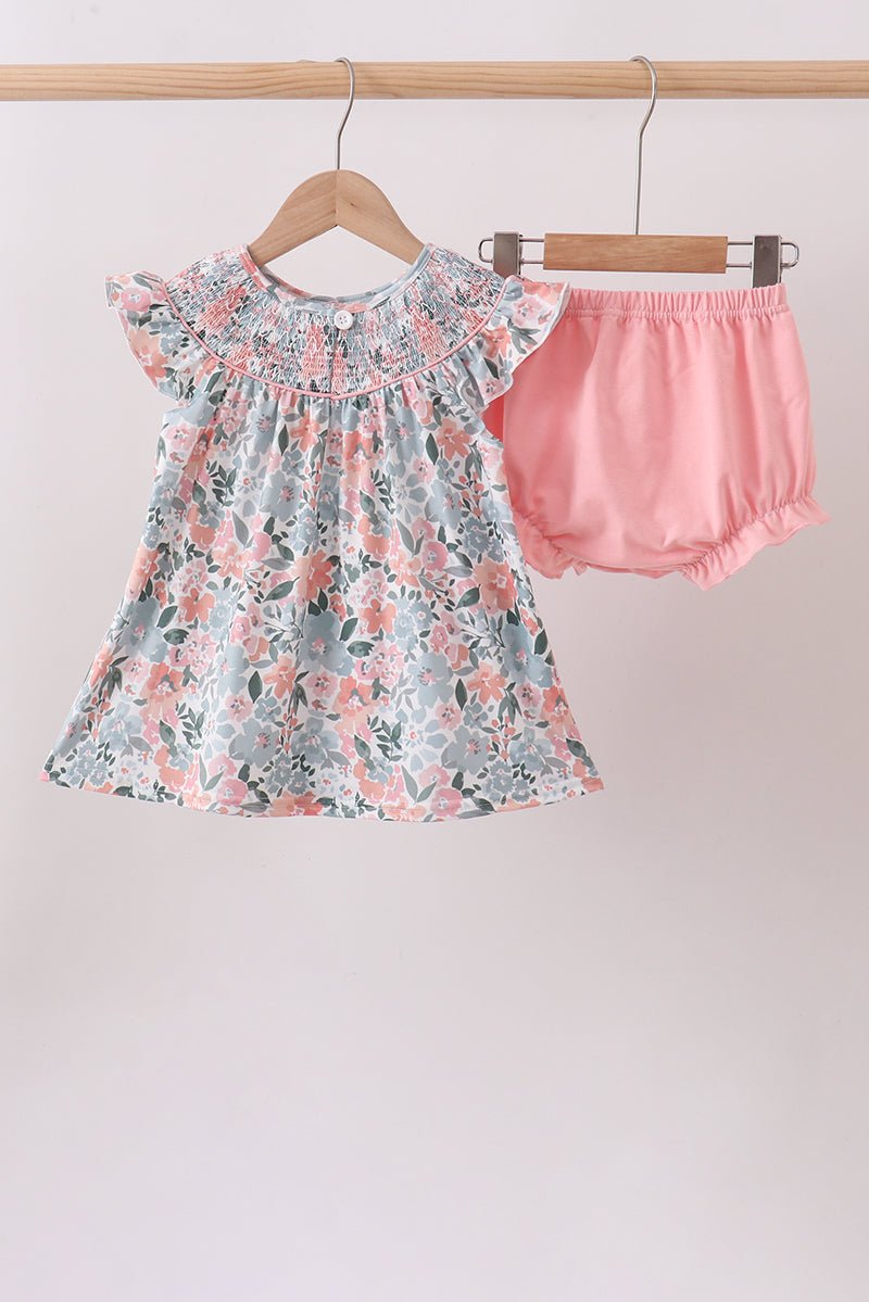 Pink Floral Smocked Bloomer Set - Abbies Place