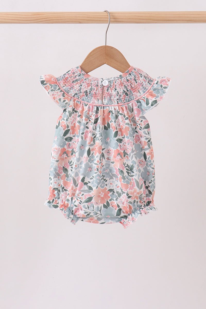 Pink Floral Smocked Bubble - Abbies Place
