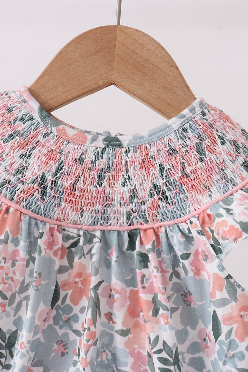 Pink Floral Smocked Bubble - Abbies Place