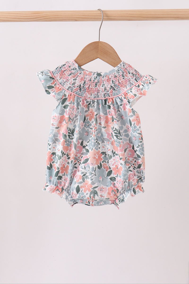 Pink Floral Smocked Bubble - Abbies Place