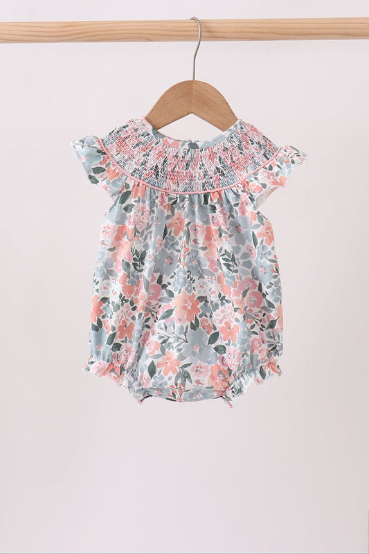 Pink Floral Smocked Bubble - Abbies Place
