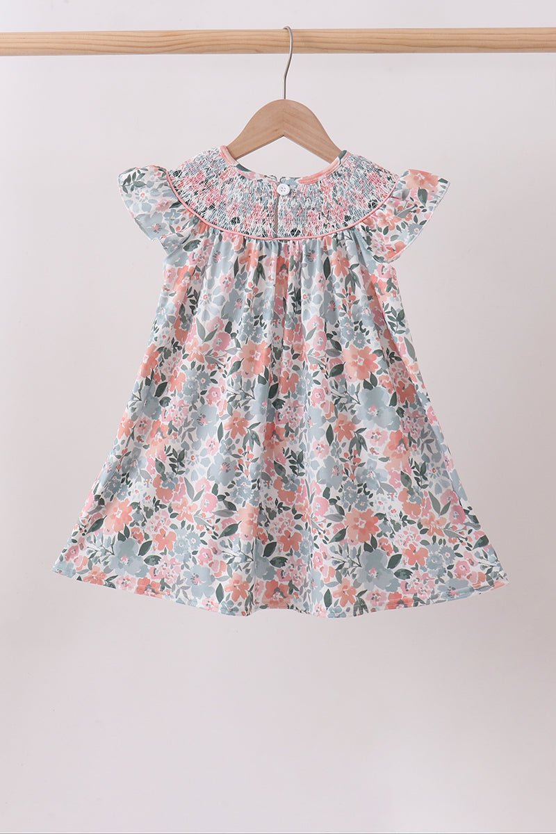 Pink Floral Smocked dress - Abbies Place