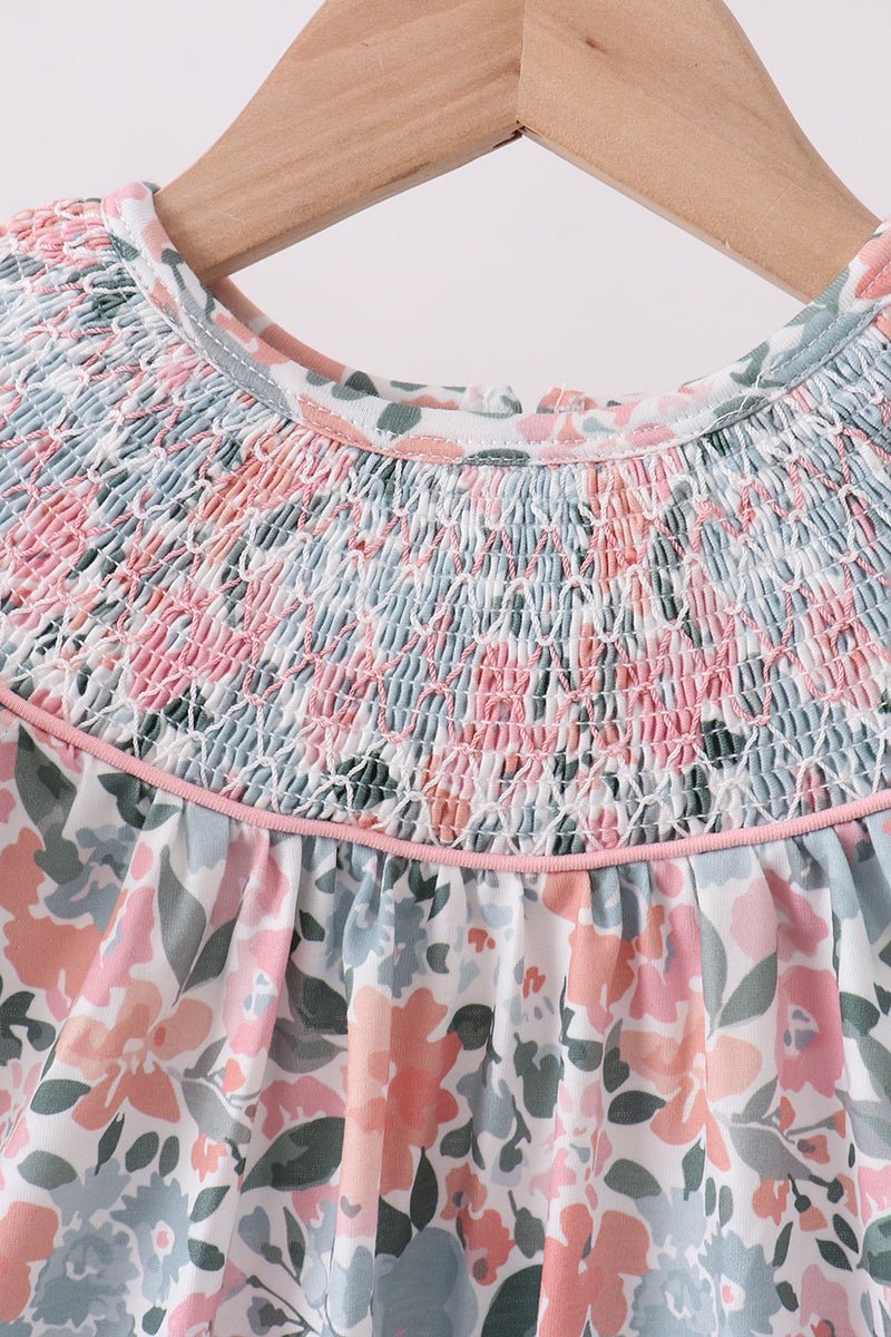 Pink Floral Smocked dress - Abbies Place