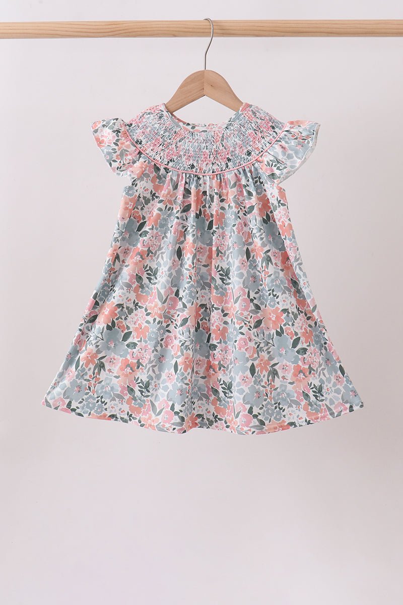 Pink Floral Smocked dress - Abbies Place