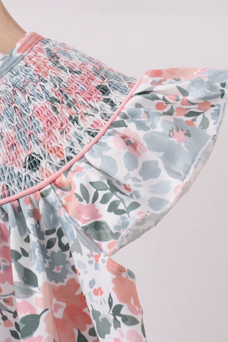 Pink Floral Smocked dress - Abbies Place