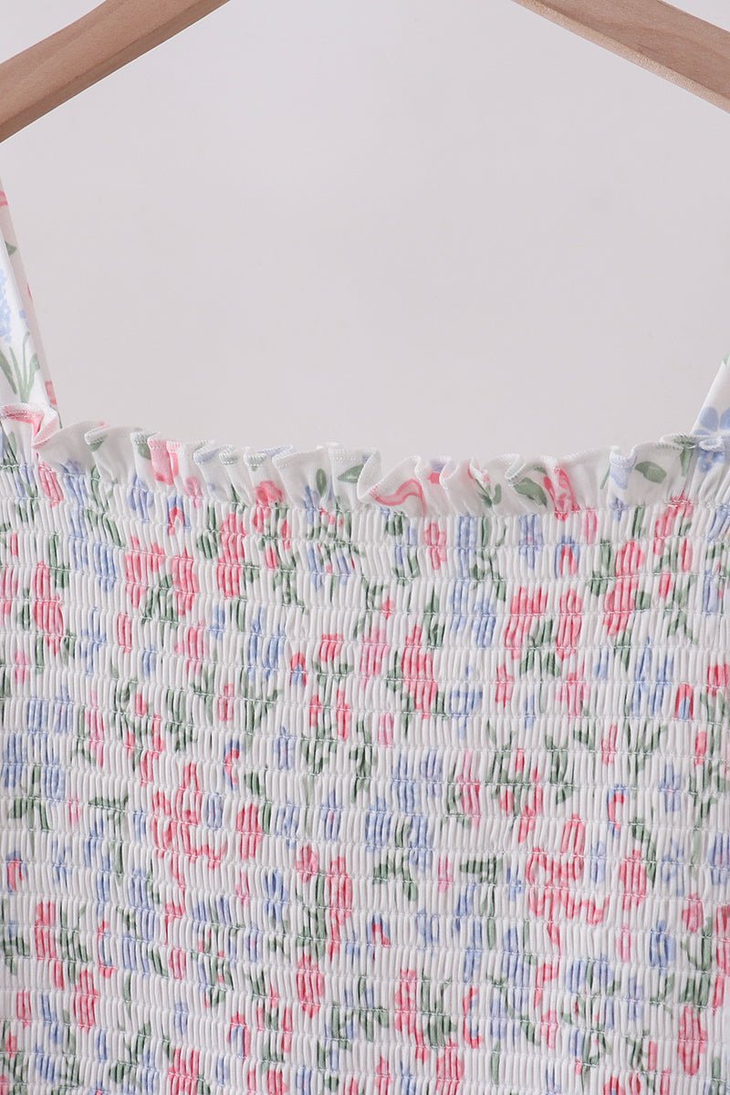 Pink floral smocked mom dress - Abbies Place