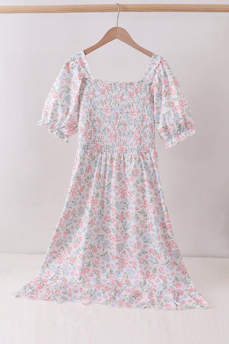 Pink floral smocked mom dress - Abbies Place