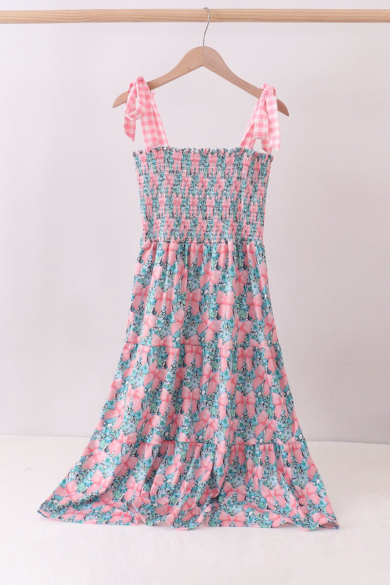 Pink floral smocked tiered dress - Abbies Place