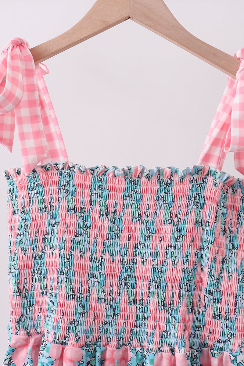 Pink floral smocked tiered dress - Abbies Place