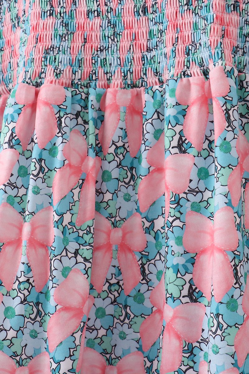 Pink floral smocked tiered dress - Abbies Place