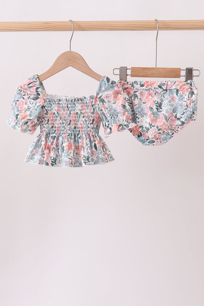 Pink Floral Smocked UPF Swim Set - Abbies Place
