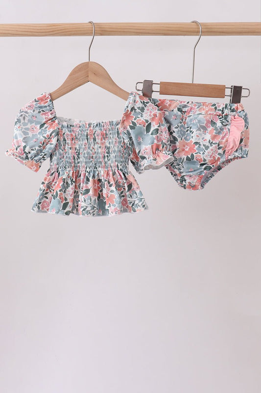 Pink Floral Smocked UPF Swim Set - Abbies Place