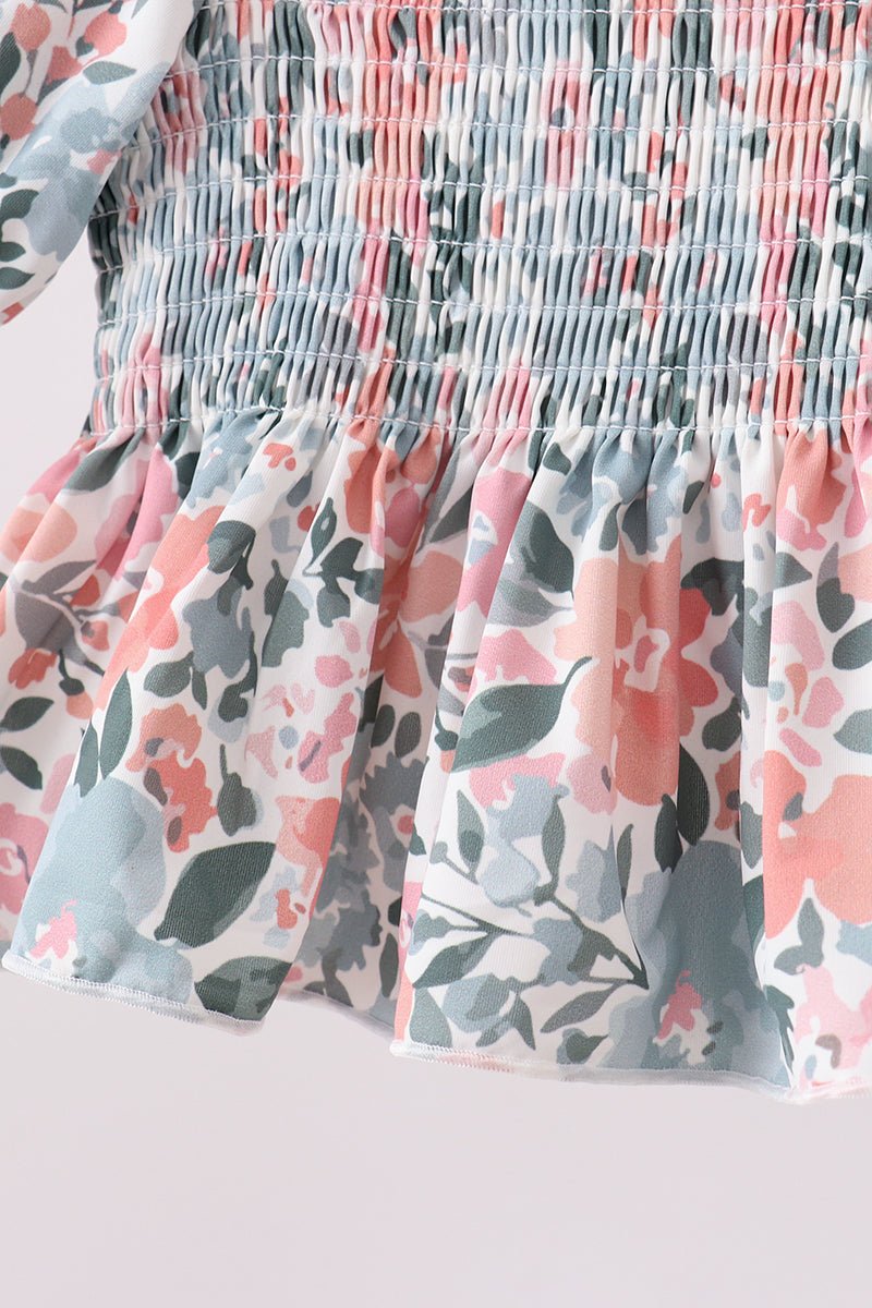 Pink Floral Smocked UPF Swim Set - Abbies Place