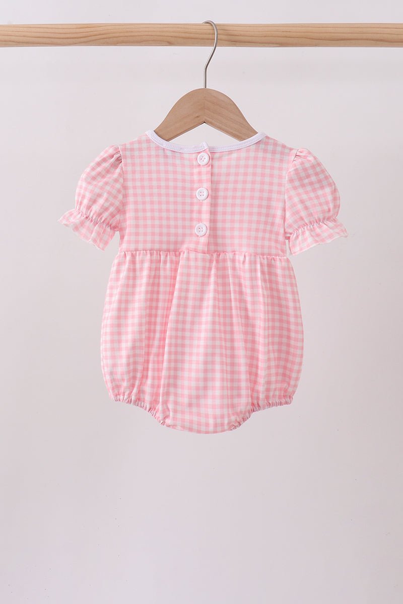 Pink Gingham Animal Embroidered Bubble - Abbies Place
