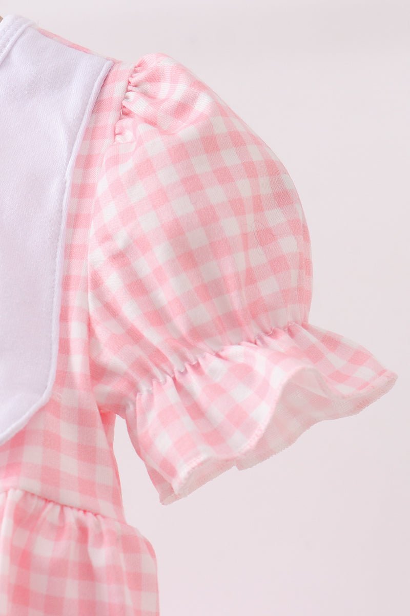 Pink Gingham Animal Embroidered Bubble - Abbies Place