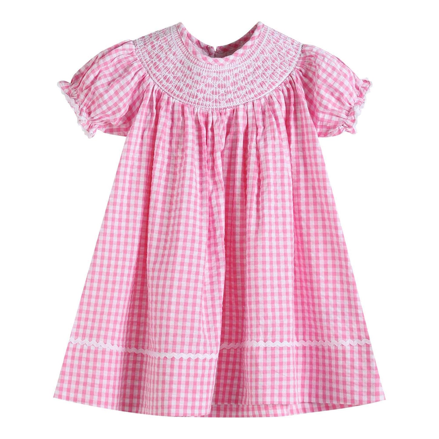 Pink Gingham Classic Smocked Bishop Dress - Abbies Place
