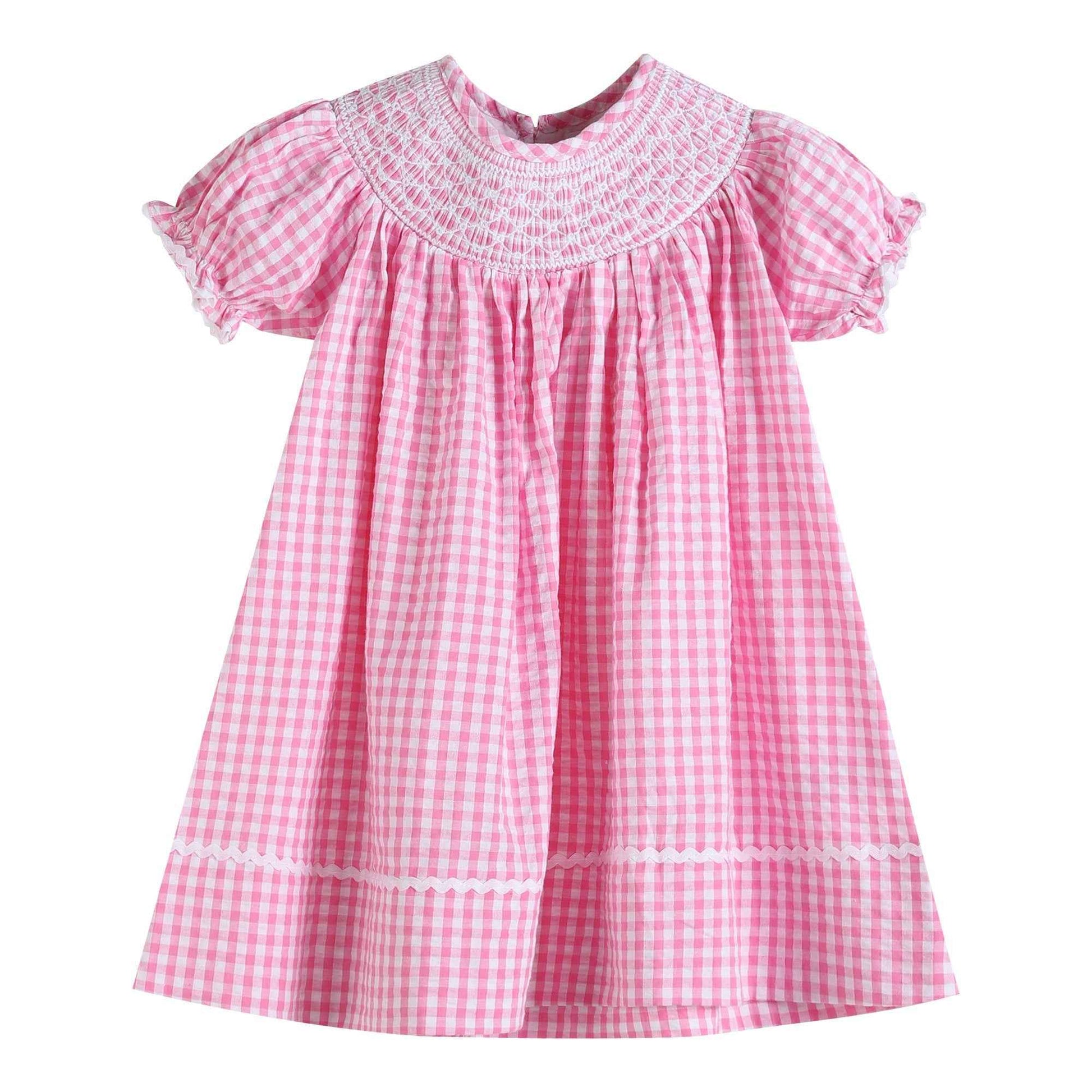 Pink Gingham Classic Smocked Bishop Dress - Abbies Place