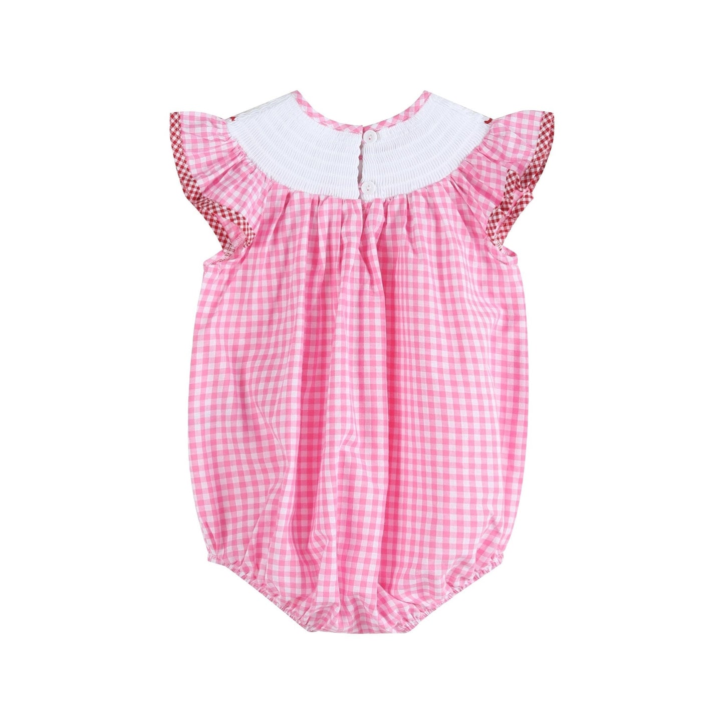 Pink Gingham Crawfish Smocked Flutter Romper - Abbies Place