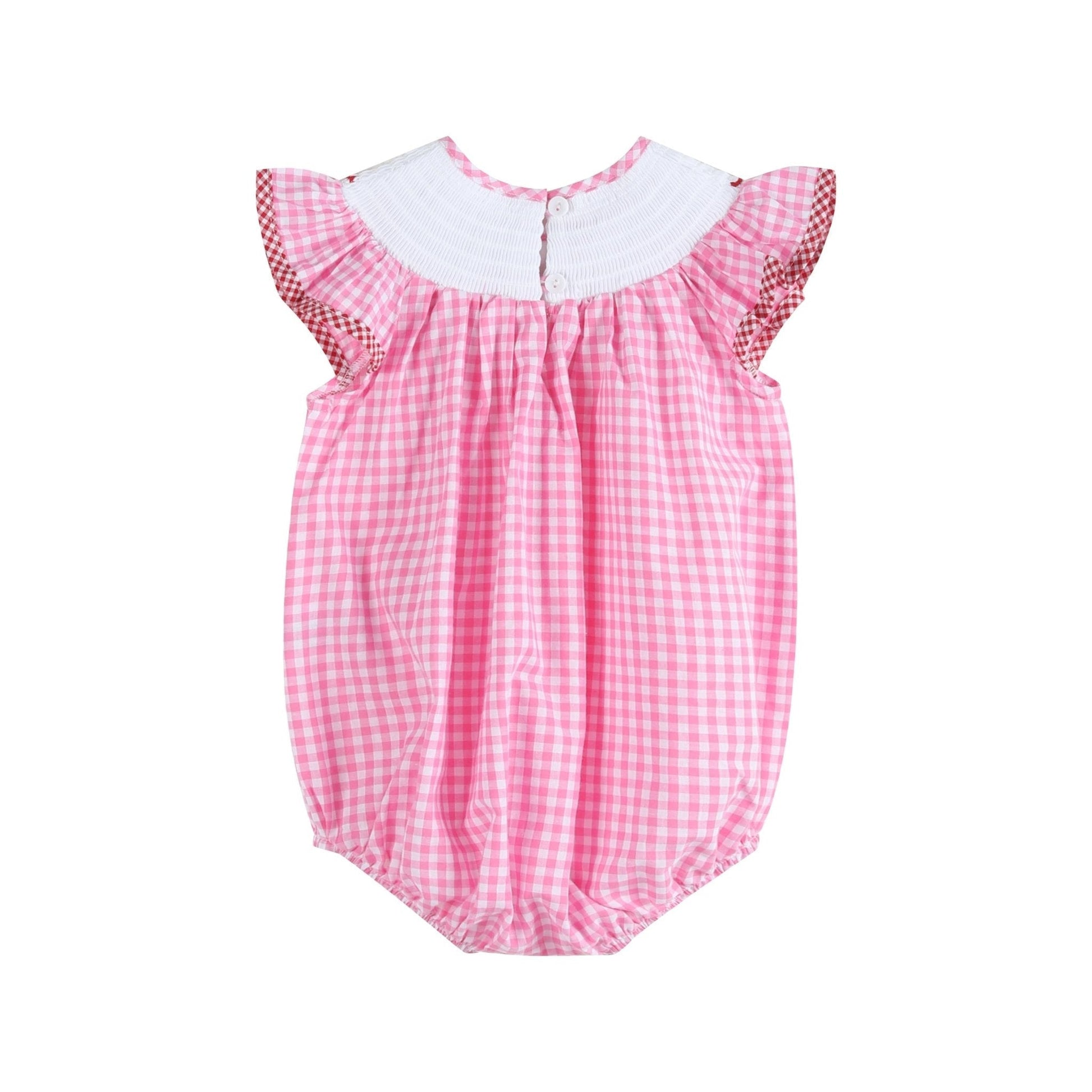 Pink Gingham Crawfish Smocked Flutter Romper - Abbies Place