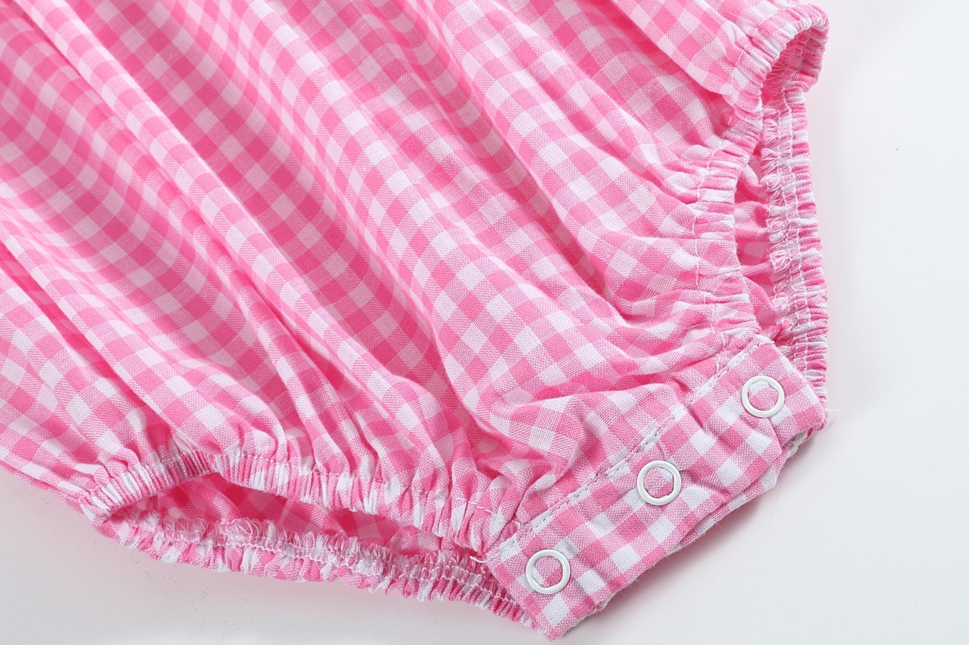 Pink Gingham Crawfish Smocked Flutter Romper - Abbies Place