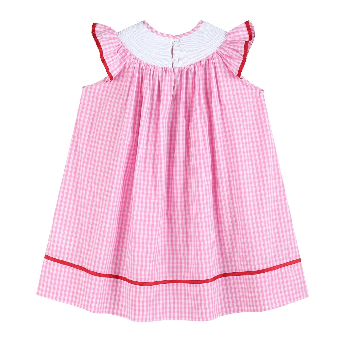 Pink Gingham Daisy and Hearts Smocked Bishop Dress