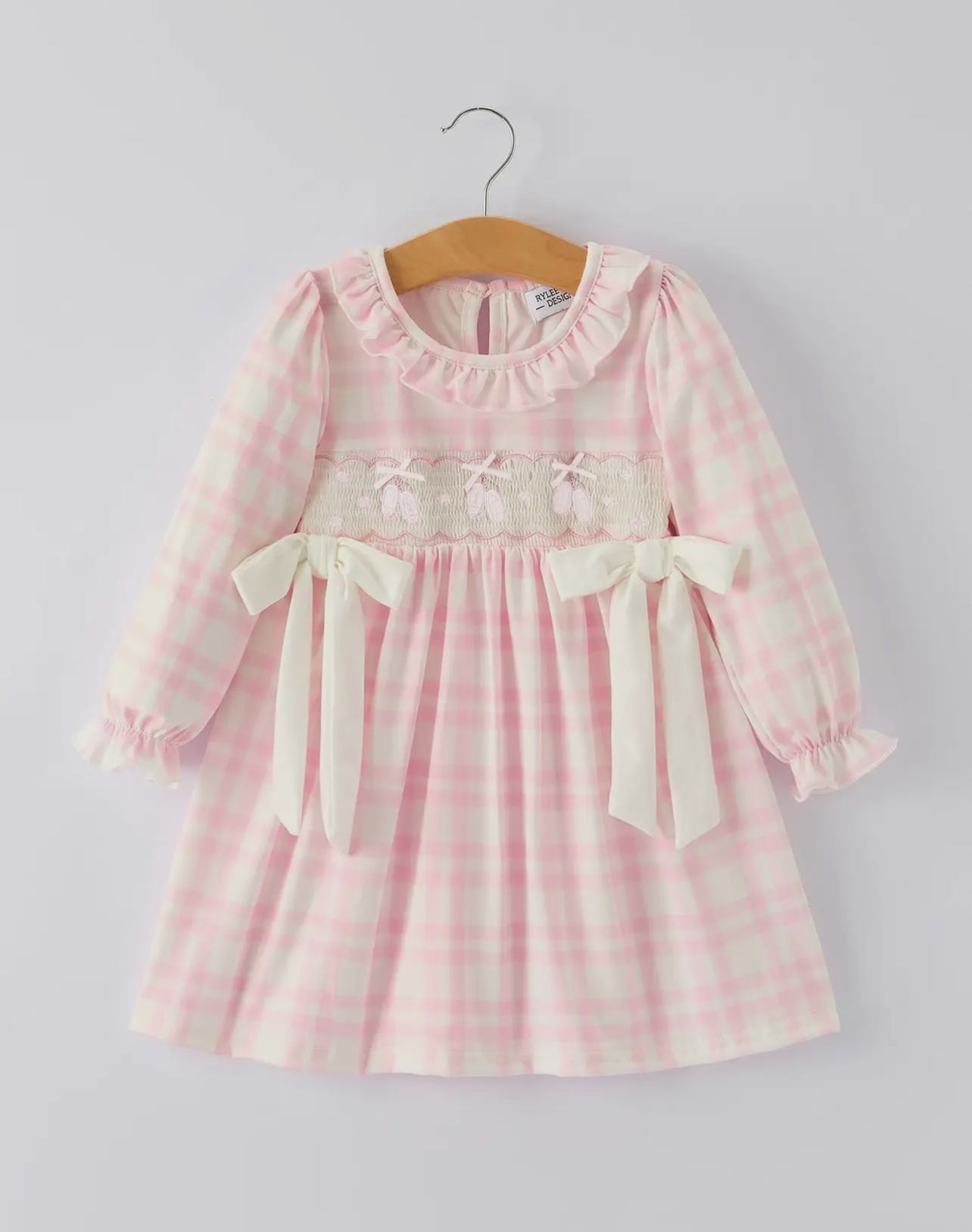 Pink Gingham Dress with Ballet Shoe Embroidery - Abbies Place