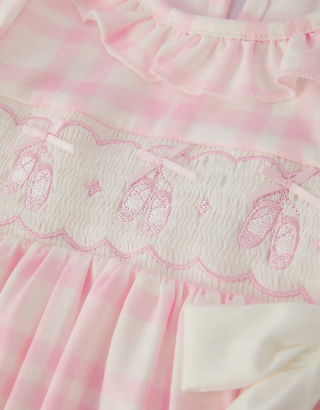 Pink Gingham Dress with Ballet Shoe Embroidery - Abbies Place